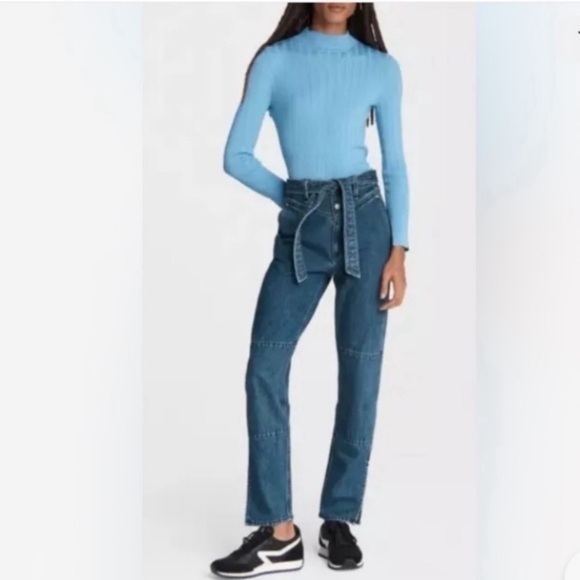 NWT Rag & Bone Jeans Mia Yoke High Rise Straight Paperbag in Clean Vincent - Picture 1 of 13
